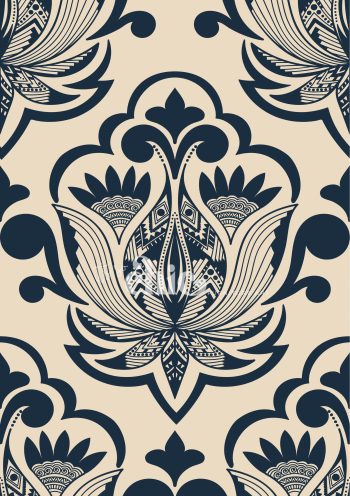 Abstract Damask Cream & Navy (POD)